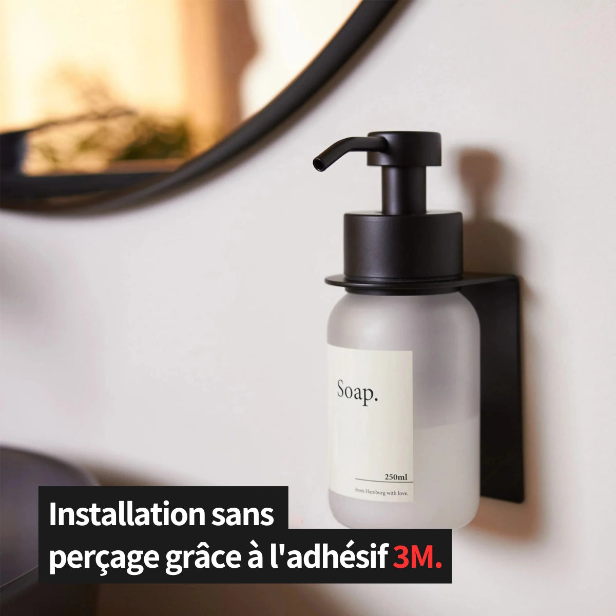 Dispensador de jabón de pared, sin taladros, color negro