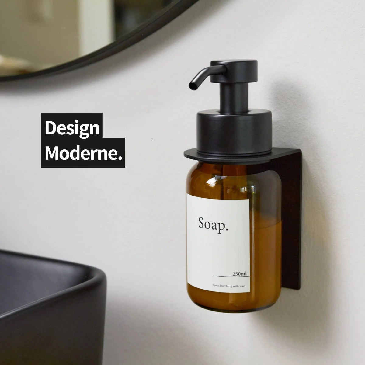 Dispensador de jabón de pared, sin taladros, color negro