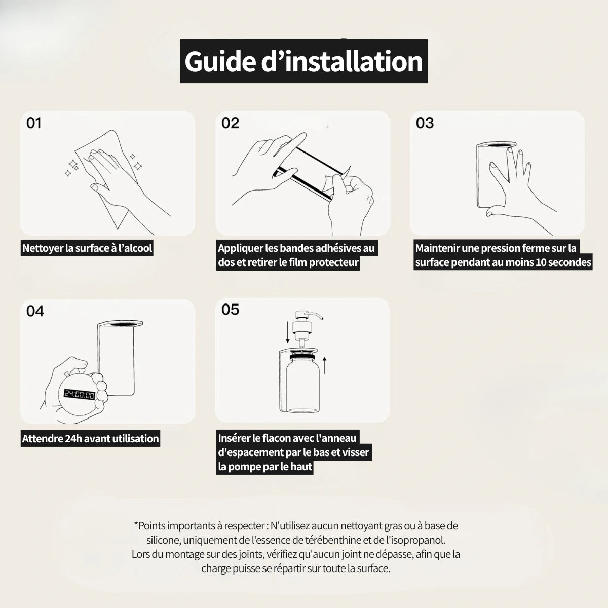 Dispensador de jabón de pared, sin taladros, color negro